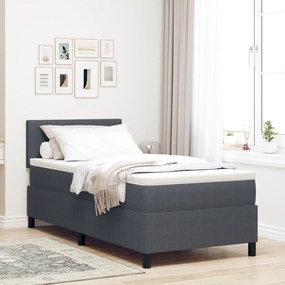 Cama Box Spring com Colchão Cinza Escuro de Solteiro em Tecido de Cord