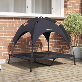 vidaXL Cama Elevada para Cão com Toldo Removível Preta L Aço