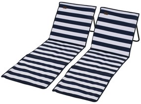 Outsunny Conjunto de 2 Esteiras de Praia Dobrável Esteiras Acolchoadas com Encosto Reclinável  142x51x40 cm Branco e Azul | Aosom Portugal