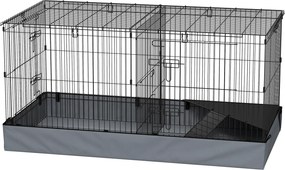 Gaiola 2 em 1 para pequenos animais 121 x 61 x 61 cm com tampa amovível, recinto para coelhos com 2 zonas separadas e rampa, em aço preto