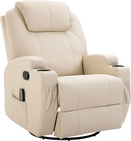 HOMCOM Poltrona de Massagem Relax para TV com Função de Reclinamento, Vibração, Apoio para os Pés e Bolsos Laterais, Poltrona Reclinável para Sala de Estar, Creme branco | Aosom Portugal