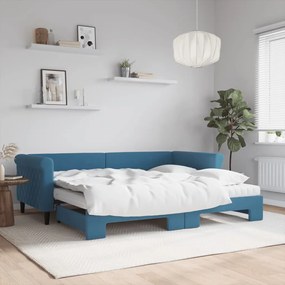 vidaXL Sofá-cama com gavetão e colchões 90x200 cm veludo azul