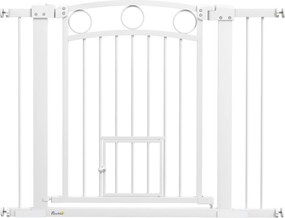 PawHut Portão para animais, grade para escadas 77 cm, largura ajustável 76-104 cm, com portinhola para gatos, para escadas e aberturas de portas, Branco | Aosom Portugal