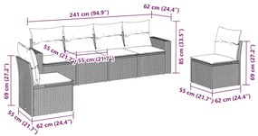 6 pcs conjunto de sofás jardim c/ almofadões vime PE castanho