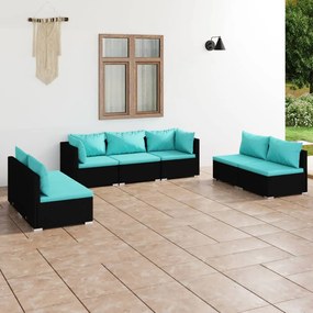 vidaXL 7 pcs conjunto lounge de jardim c/ almofadões vime PE preto