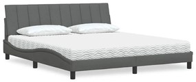 vidaXL Cama com colchão 180x200 cm tecido cinzento-escuro
