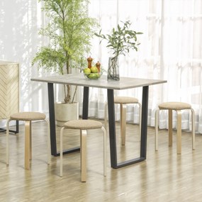 Conjunto de 4 Bancos Empilháveis Redondos (MESA NÃO INCLUIDA) Bancos Baixos de Cozinha com Assento Acolchoado Ø40x45 cm Caqui e Madeira