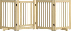PawHut Barreira de Segurança para Cães em Madeira Dobrável para Escadas e Portas para Cães Pequenos e Médios de 4 Painéis 204x36x75 cm Madeira | Aosom Portugal