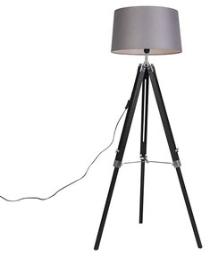 Candeeiro de pé tripé preto com abajur 45cm linho cinzento escuro Industrial,Retro