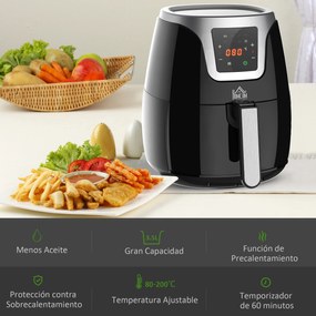 HOMCOM Fritadeira sem Óleo 3,5L Fritadeira de Ar Inteligente 15000W com Tela Tátil 7 Programas Temporizador Temperatura Ajustável e Desligamento Automático 34,4x28,1x30,6cm Preto