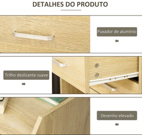 Vinsetto Bloco de Gavetas Móvel Auxiliar com 4 Gavetas Bancada Superior de Armazenamento 4 Rodas e 2 Freios para Estúdio Escritório 40x36x65cm Carvalho