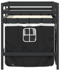 Cama alta criança c/ cortina 90x190cm pinho maciço branco/preto