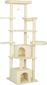 PawHut Arranhador Grande de 2 Metros para 2-3 Gatos, Postes para Arranhar, Tocas, Rede, Esconderijos, Design Multinível, Sisal, Madeira, Pelúcia, Bege | Aosom Portugal