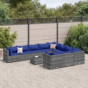 vidaXL 11 pcs conjunto sofás de jardim c/ almofadões vime PE cinzento