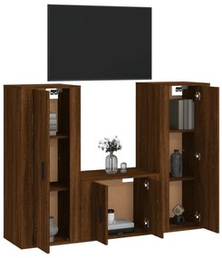 Conjunto móveis de TV 3pcs madeira processada carvalho castanho