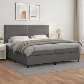 vidaXL Cama com molas/colchão 200x200 cm couro artificial cinzento