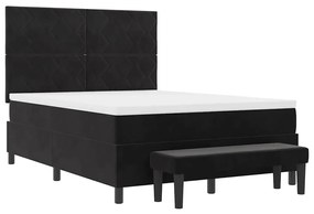 Cama Box com Colchão e Banco Preto 140x200 cm Veludo