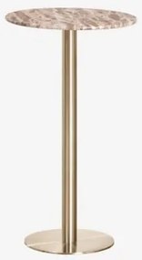 Mesa Alta De Bar Redonda Ø60 Cm Em Pedra Natural Xiren Mármore Bege Panther - Dourado Escovado - Sklum