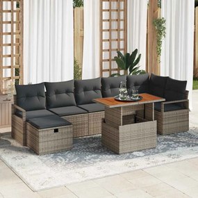 Conjunto de Sofás de Jardim de 8 Peças com Almofadas Cinza Rattan Poliéster