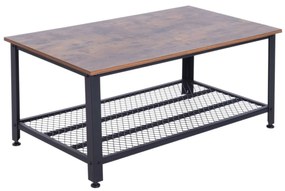 HOMCOM Mesa de Centro para sala de estar multifuncional estilo industrial retro em Aço e Madeira 106x60x45cm