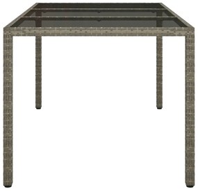 Mesa de jardim 150x90x75 cm vidro temperado e vime PE cinzento