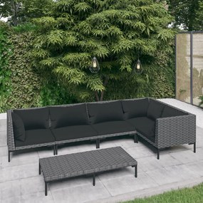 vidaXL 6 pcs conj. lounge jardim c/ almofadões vime PE cinzento-escuro