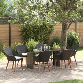 vidaXL Conjunto de Jantar para Jardim com almofada 7 pcs Preto vime PE