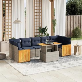 vidaXL 8 pcs conjunto sofás p/ jardim c/ almofadões vime PE cinzento