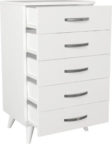 Cómoda / Camiseiro "Cemre" com 5 Gavetas – Branco - 50x37,5x87,6 cm -
