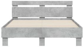 Estrutura cama cabeceira e luzes LED 120x200cm cinzento cimento
