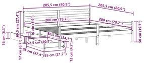 Cama sem colchão 200x200 cm madeira de pinho maciça branco