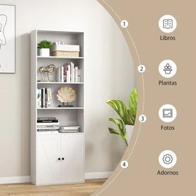 Estante com 2 Portas 6 Prateleiras e Armarios Prateleiras Ajustáveis Estante independente para Sala de Estar Escritório 60 x 24 x 180 cm Branco