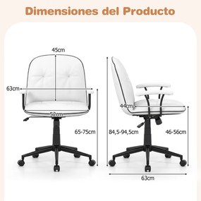 Cadeira de escritório moderna com altura ajustável, apoio braços e função de balanço Branco