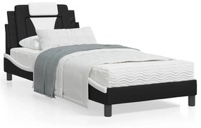 vidaXL Estrutura cama c/ cabeceira couro artificial preto e branco