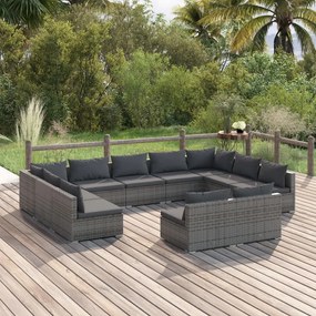 vidaXL 11 pcs conjunto lounge de jardim c/ almofadões vime PE cinzento