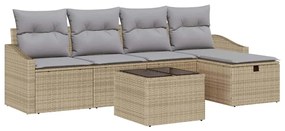 Conjunto de Sofás para Jardim com 6 Peças e Almofadas Bege de Rattan