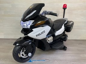 Moto criança eletrica Moto de policia Branca e Preta 12V 2 Lugares