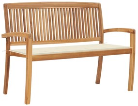 vidaXL Banco de jardim empilhável c/ almofadão 128,5 cm teca maciça