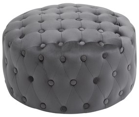 HOMCOM Pufe Otomano Tamborete estofado em veludo com botões Apoio para os pés acolchoado macio de desenho vintage Φ60x33 cm cinza escuro