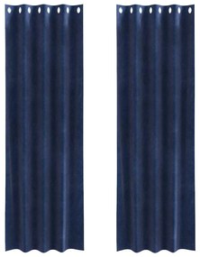 Cortinas Blackout vidaXL com Ilhós 2 pcs Veludo Azul Escuro