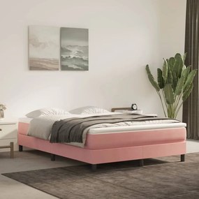 3120771 vidaXL Estrutura de cama com molas 140x190 cm veludo rosa