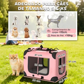 Transportadora Dobrável para Cães 60x41,5x41 cm com Janelas de Rede, Almofada Macia e 2 Alças para Mini Cães e Gatos Rosa