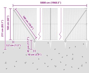 Cerca Hexagonal vidaXL Cinza 1.6x50 m Aço