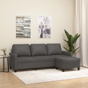 vidaXL Sofá de 3 lugares c/ apoio de pés 180 cm couro artificial cinza