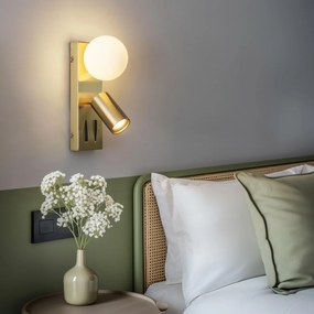 Candeeiro de Parede Moderno em Latão com 2 Luzes Ajustável com Porta USB-C - Lesly