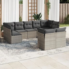 vidaXL 9 pcs conjunto sofás p/ jardim com almofadões vime PE cinzento