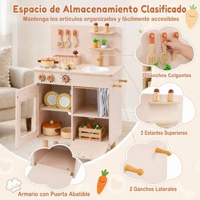 Cozinha Infantil de Brinquedo, 54 x 30,5 x 80,5 cm, Arrumação Integrada, Bege