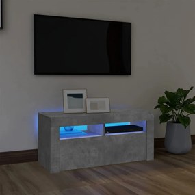 Móvel de TV com luzes LED 90x35x40 cm cinzento cimento