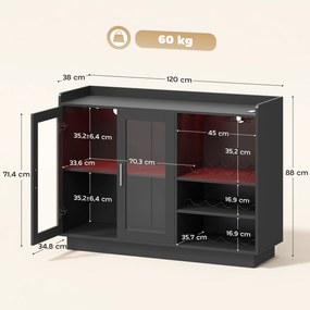 Móvel de Bar com Luzes LED RGB e Porta-Garrafas para 12 Garrafas Armário Buffet para Vinhos para Sala de Jantar Sala de Estar Preto