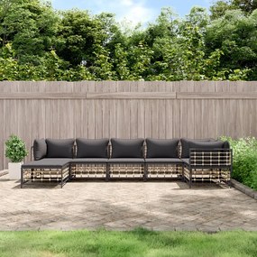vidaXL 7 pcs conjunto lounge de jardim c/ almofadões vime PE antracite